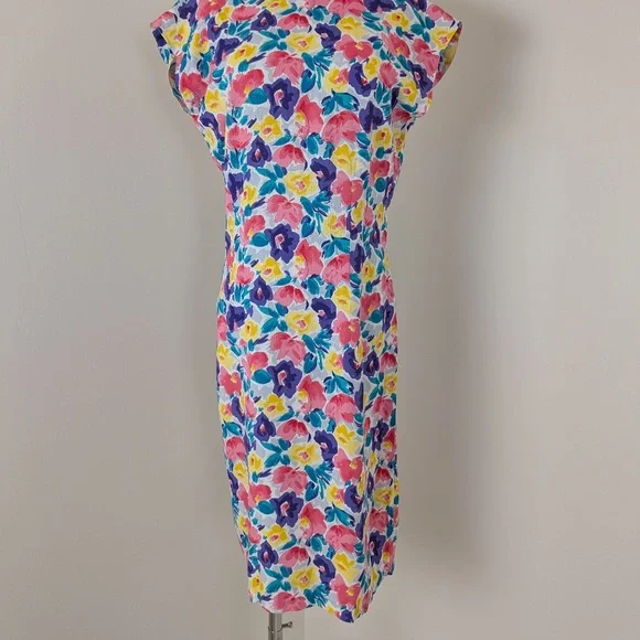 Vintage Floral Mini Dress Open Back Short Sleeve Dollman Fitted Tight Pencil - Picture 11 of 11